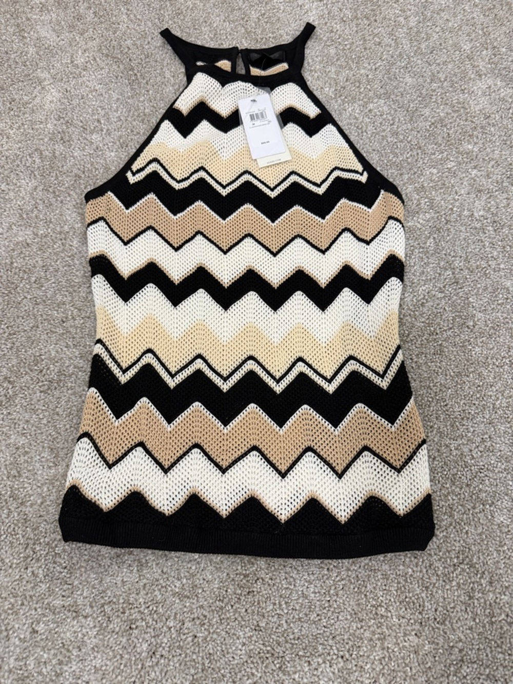 Guess Chevron Knit Halter Top in Black, Cream & Tan